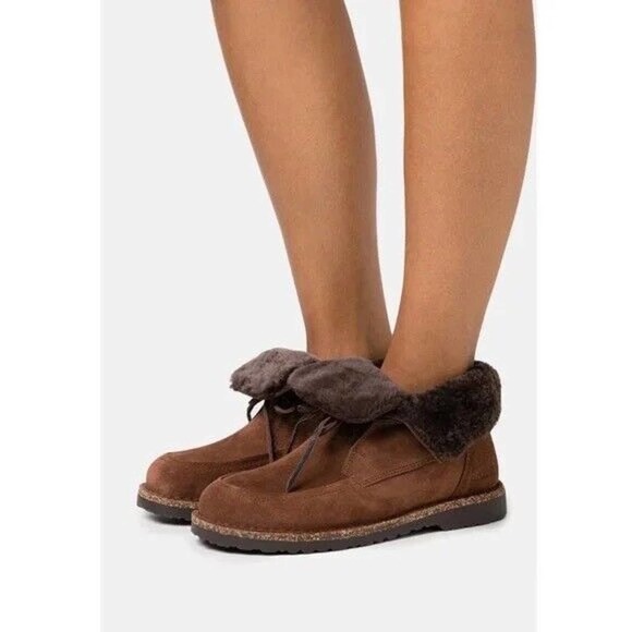 BIRKENSTOCK Bakki Ankle Boots Espresso Brown Suede Shearling Women Sz US 7 EU 37